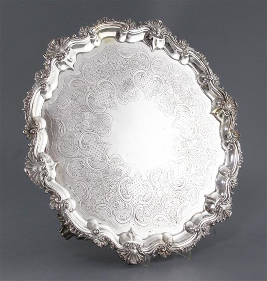 A William IV silver shaped circular salver, by William Brown, 72 oz.
